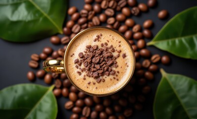 Delicious coffee topped with chocolate sprinkles