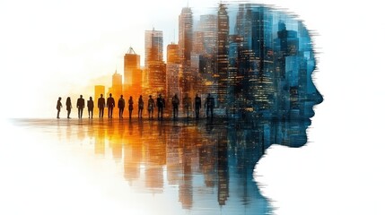 Wall Mural - Holographic Presentation of Professionals in Urban Setting