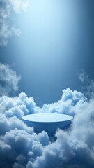Aufkleber - Blue background with a product podium surrounded by blue clouds. Smoke, fog, steam background