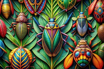 Poster - Bold Line Art Insect Landscape: Unique Nature Patterns
