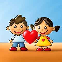 Wall Mural - a digital illustration of a young boy and girl