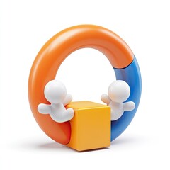 Poster - Two figures interacting with a colorful pie chart and cube on white background