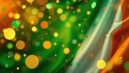 Poster - Colorful bokeh light over waving irish flag