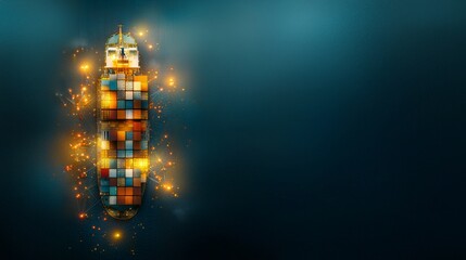 Poster - Dynamic artistic representation of a ship made from colorful cubes digital art showcase virtual space abstract view conceptual creativity