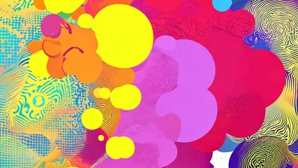 Aufkleber - A colorful background with many different colored circles. Some of the circles are yellow, some are pink, and some are blue