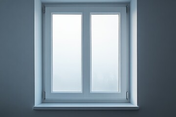 Poster - White framed window with frosted glass on a gray wall