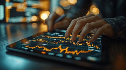 Poster - Analyzing financial data trends using advanced technology office environment digital content modern workspace close-up view data visualization insights for business growth