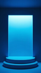 Poster - Interior corner wall room blue 3d background of abstract window light stage scene or empty product studio showroom display and blank presentation podium pedestal platform