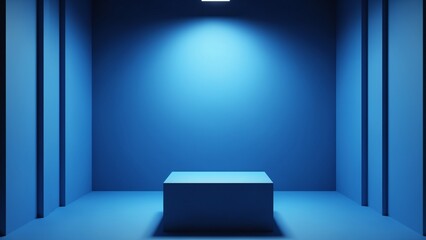 Poster - Interior corner wall room blue 3d background of abstract window light stage scene or empty product studio showroom display and blank presentation podium pedestal platform