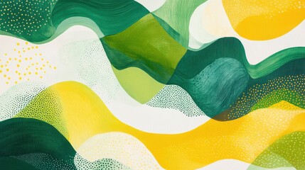 Poster - Abstract Waves in Green and Yellow with Textured Patterns