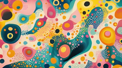 Poster - Vibrant Abstract Background with Colorful Dots and Wavy Lines