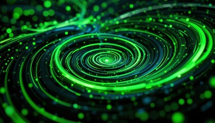 Fototapete - Mesmerizing green spiral vortex with dazzling particle effects