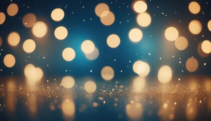 Poster - Warm glowing bokeh lights on dark blue background