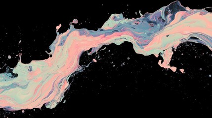 Poster - A 3D rendering of an abstract, fluid, holographic, and iridescent purple wave with a curved shape set against a dark background, serving as a versatile gradient design element