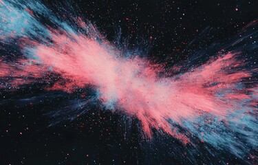 Poster - At the center of the image, abstract streaks of light in blue and pink hues meet on a dark background