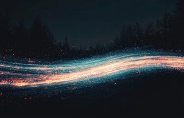 Poster - In the dark background of the image, abstract streaks of light in blue and pink colors come together at the center