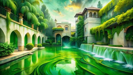 Poster - Elegant Green Watercolor Architectural Texture: Abstract Background Design