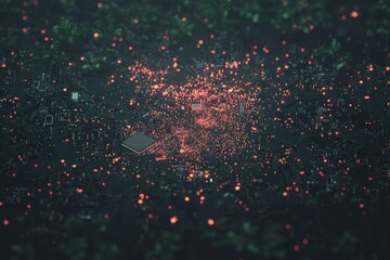 Poster - A digital illustration of the city's infrastructure is illuminated by its network connections