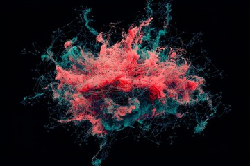 Poster - A colorful abstract background with intersecting lines and dots in multiple hues represents the visual depiction of data flow within a network