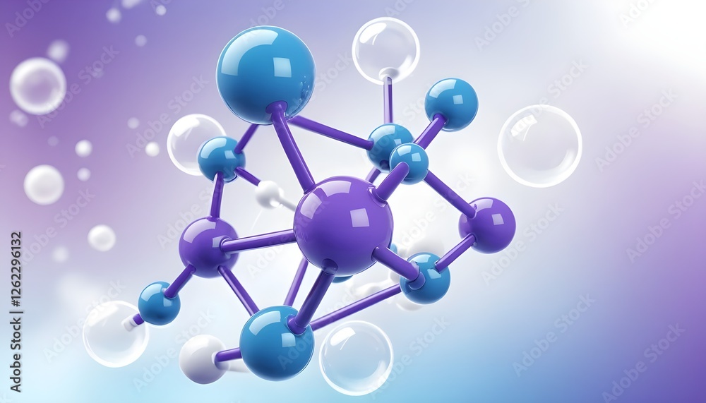 Futuristic 3D Molecular Structure with Blue and Purple Spheres ...