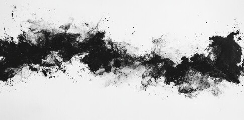 Wall Mural - Dynamic contrast is created by abstract black ink splatters on a white background in an artistic representation of movement and chaos