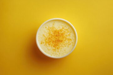 Canvas Print - Top down view of dessert with yellow background and topping