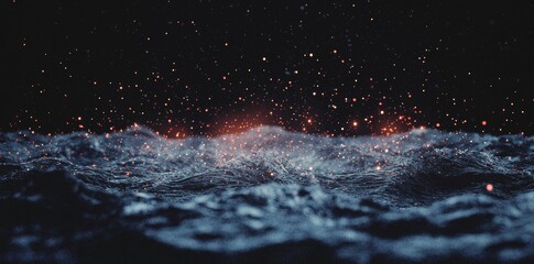 a digital ocean with radiant waves is abstractly represented, fitting for themes related to technolo