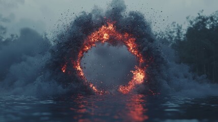 Poster - A breathtaking image of a fiery ring surrounded by smoke and particles, conjuring a sense of magic or mysticism