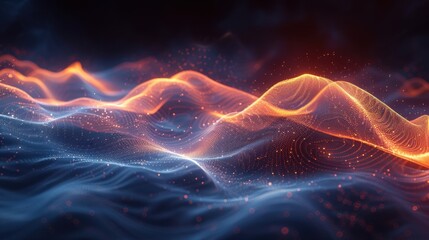 Fototapete - Dynamic abstract waves of glowing orange and blue light patterns in motion