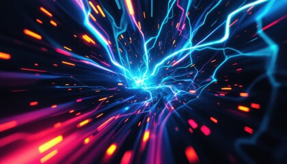 Poster - Dynamic neon blue and pink electric energy burst with light trails