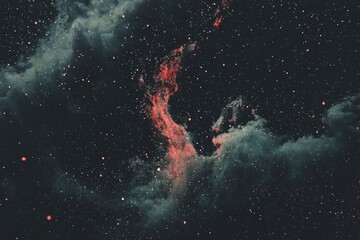 Poster - Vibrant abstract waves filled with glowing particles are set against a cosmic nighttime landscape