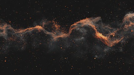 a dark backdrop features undulating waves symbolized abstractly, interspersed with radiant orange pa