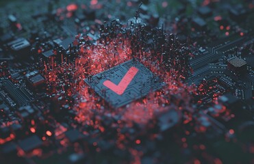 Poster - Standard quality control practices encompass certification, integrating business, technology, internet, and networking concepts. Fundamental to these processes is the microchip, which serves as a