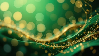 Poster - abstract green and gold bokeh light wave background