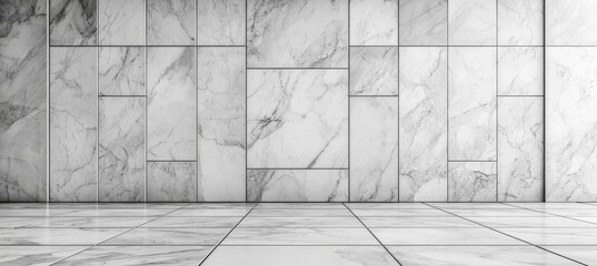 Fototapete - White marble flooring serves as an interior decoration element, ideal for a studio background wall to showcase your products