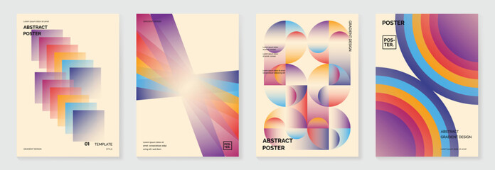 Wall Mural - collection of 70s color gradient poster background vector. set of retro wall decoration, groovy, tri
