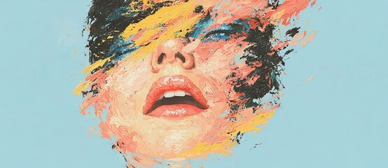 Poster - The Cubist style is evident in this 2D illustration, which features an abstract face composed of vibrant shapes and colors