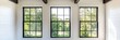 © Lycee - Three large black framed windows view green trees