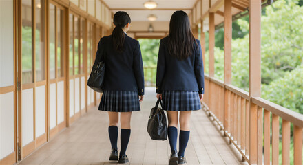 Wall Mural - 廊下を歩く制服の女子高生