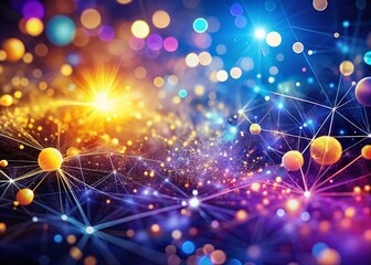 Poster - Luminous Particle Network: Abstract Glowing Bokeh Background with Copy Space