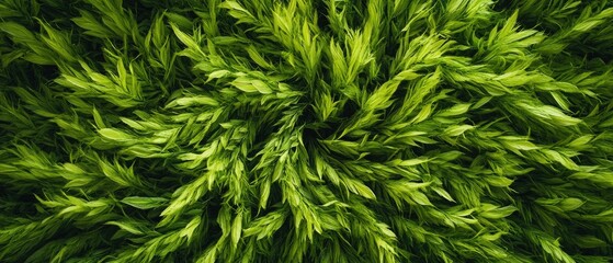 Wall Mural - Lush green foliage overhead shot, field background, nature texture