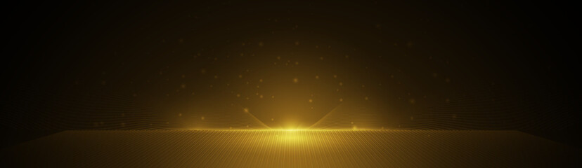 Poster - Vector illustration gold light ray, stage scene for luxury poster, template premium award design. Abstract elegant golden, glow with glitter, lighting effect sparkle on black background.