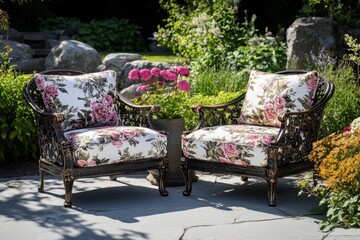 Sticker - Elegant Garden Chairs with Floral Pattern