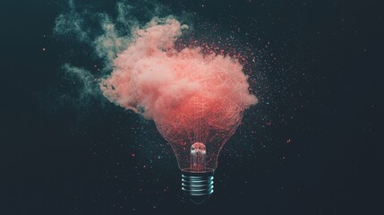 Poster - The concept of technology, innovation, stock brainstorming, and business success is illustrated by a bright polygon-connected electric light bulb against a dark blue background