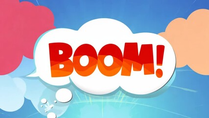 Aufkleber - A colorful explosion with the word BOOM written in the middle. The explosion is made up of many different colored circles