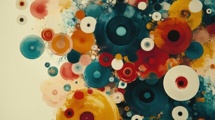 Wall Mural - Colorful abstract art with concentric circles and vibrant splashes