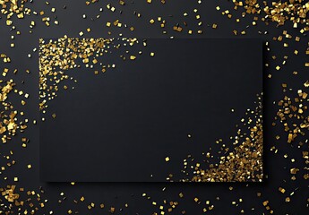 Wall Mural - Black card gold confetti backdrop invitation