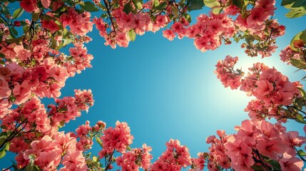 Wall Mural - Colorful blossoms frame a serene sky during a bright spring afternoon