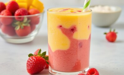 Sticker - Colorful mango raspberry smoothie in glass