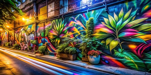 Poster - Modern Graffiti Plant Art Design Pattern - Long Exposure Photography Stock Photo